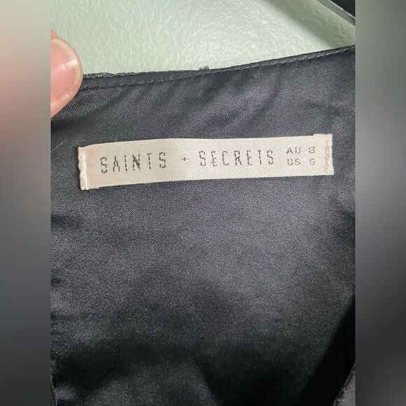 Saints Secrets Dress Women’s Small Black Sheer Witchy Goth Plunge Dark Fairy - Picture 3 of 7